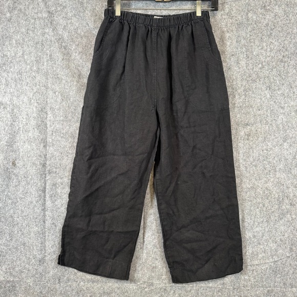 Mosaic Pants - Mosaic Linen Wide Leg Pants Womens Large Black Elastic Waist Lagenlook Boho